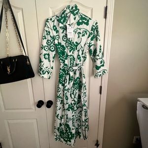 Zara White Midi Dress with Green Floral Print